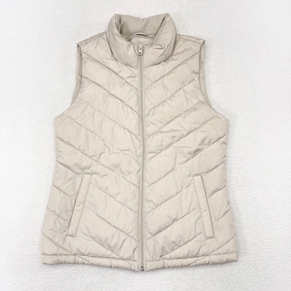 Gap Puffer Vest Womens Size Small Ivory Full Zip Casual Basics Minimalist‎